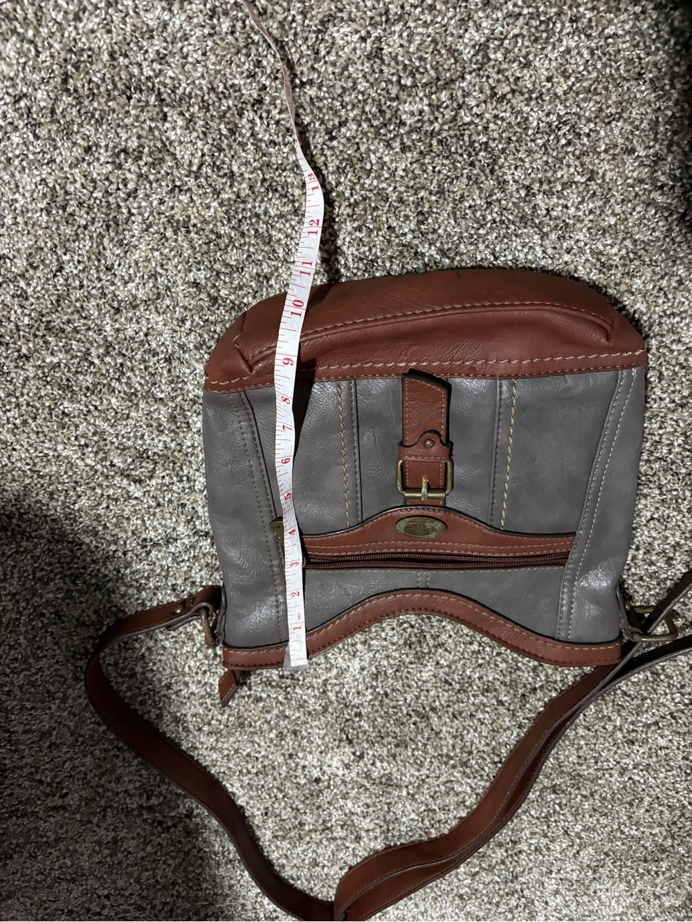 boc Gray and Brown Leather Crossbody Bag with Buckle Accent - Picture 7 of 8